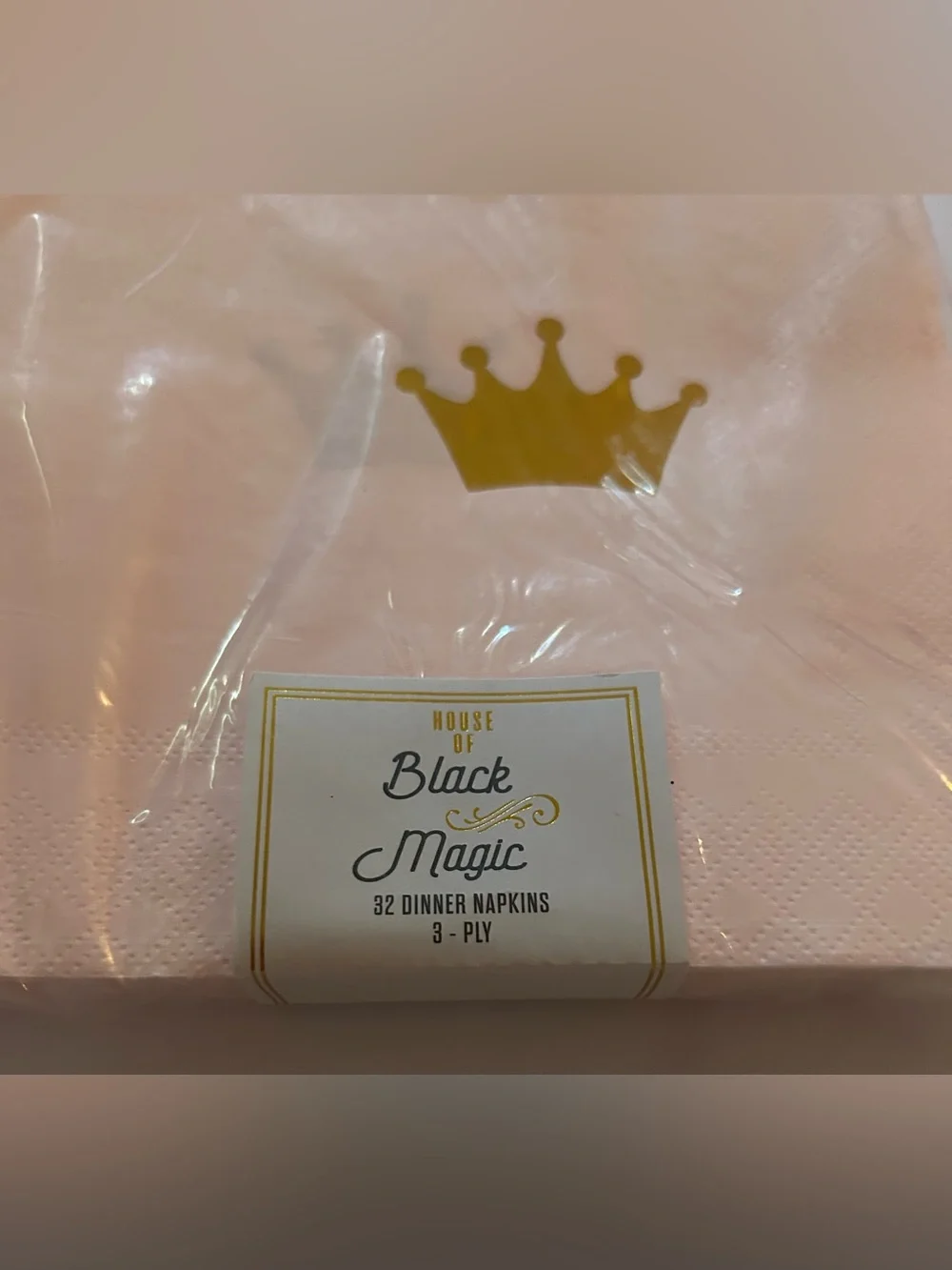 New 64 Gold Crown Pink Napkins 6 1/2” House of Black Magic 3 Ply